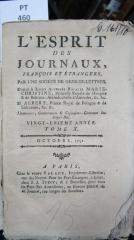  L' esprit des journaux, français et étrangers par une société de gens-de-lettres : Octobre 1792, Tome X (1792)