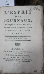  L' esprit des journaux, français et étrangers par une société de gens-de-lettres : Novembre 1793, Tome XI (1793)