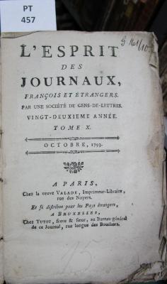  L' esprit des journaux, français et étrangers par une société de gens-de-lettres : Octobre 1793, Tome X (1793)