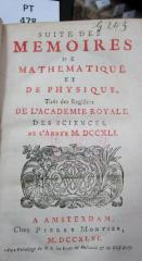  Suite des mémoires de mathématique et de physique tirés des régistres de l'Académie Royale des Sciences : MDCCXLI (1746)