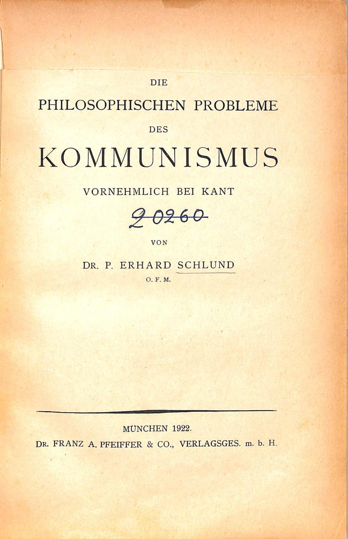 Pol 152/5 : Die philosophischen Probleme des Kommunismus: vornehmlich bei Kant. (1922)