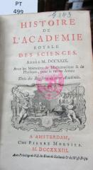  Histoire de l'Académie Royale des Sciences : avec les mémoires de mathématique et de physique pour la même année : tirés des registres de cette Académie : MDCCXXIX (1733)