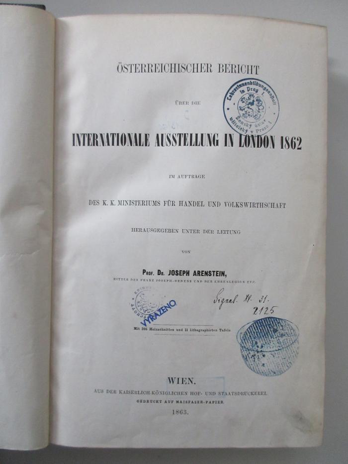 KatA-Lon-100-462,2-rara : Österreichischer Bericht über die Internationale Ausstellung in London 1862 (1863)