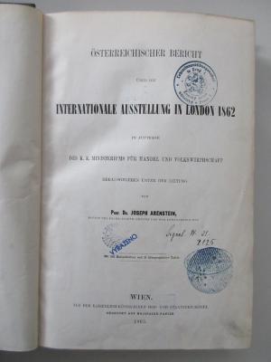 KatA-Lon-100-462,2-rara : Österreichischer Bericht über die Internationale Ausstellung in London 1862 (1863)