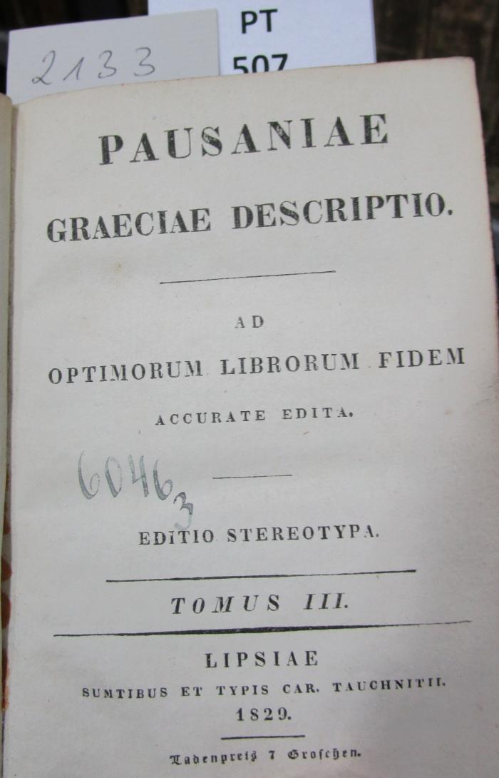  Pausaniae Graeciae Descriptio : Tomus III (1829)