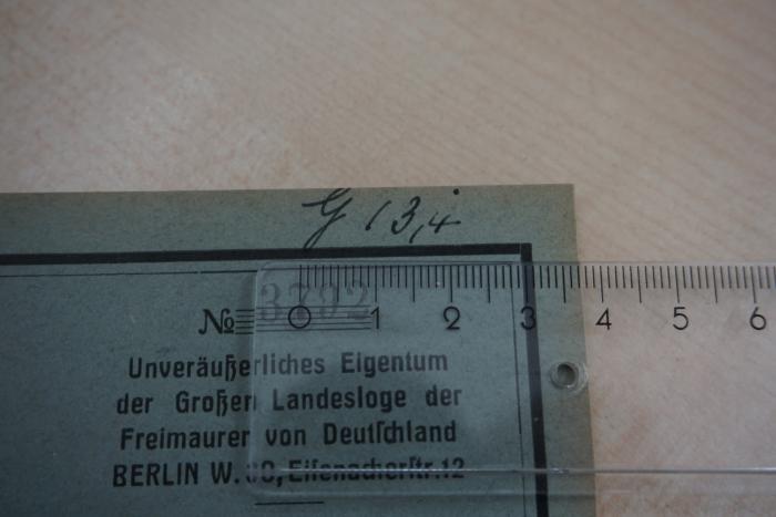 - (Grosse Landesloge der Freimaurer von Deutschland), Von Hand: Signatur; 'G / 3,4'. 