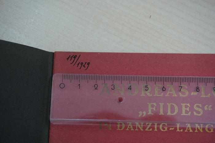 - (Grosse Landesloge der Freimaurer von Deutschland), Von Hand: Inventar-/ Zugangsnummer; '119/1929'. 