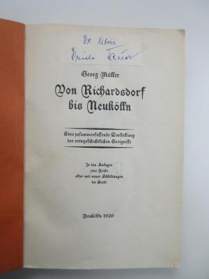ausgesondert : Von Richardsdorf bis Neukölln : Eine zusammenfassende Darstellung der ortsgeschichtlichen Ereignisse. (1926)