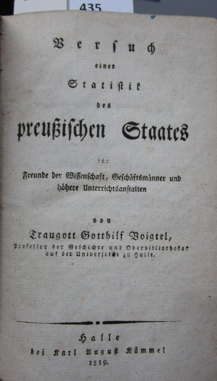  Versuch einer Statistik des preussischen Staates für Freunde der Wissenschaft, Geschäftsmänner und höhere Unterrichtsanstalten (1819)