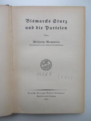 64 Ed 8 : Bismarcks Sturz und die Parteien. (1924)