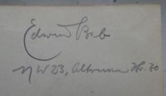 - (Bab, Edwin), Von Hand: Autogramm, Name, Ortsangabe; 'Edwin Bab
NW 23, Altonaer Str. 30'. 