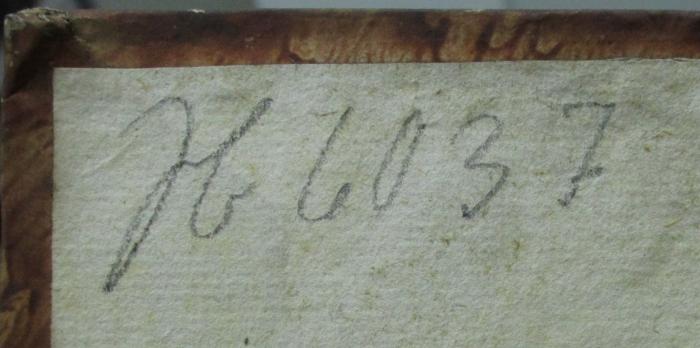  Carl Antons kurzer Entwurf der Erklärung Jüdischer Gebräuche sowol Geistlicher als Weltlicher zum Gebrauch Akademischer Vorlesungen entworfen. Erster Theil. (1752);- (Signaturen Jb [+Nr.]), Von Hand: Signatur; 'Jb 6037'. 