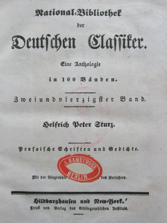 Ch 548 2. Ex.: Nationalbibliothek der Deutschen Classiker : Eine Anthologie in 100 Bänden (um 1850)