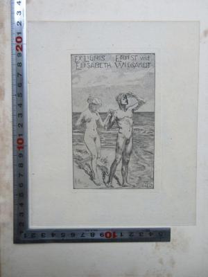 - (Wiegandt, Ernst;Wiegandt, Elisabeth;Klinger, Max), Etikett: Name; 'Exlibris Ernst und Elisabeth Wiegandt 
1 MK 4 '.  (Prototyp)