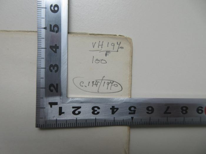 -, Von Hand: Nummer, Notiz; 'VH 1970 F 100
C.194/1970'