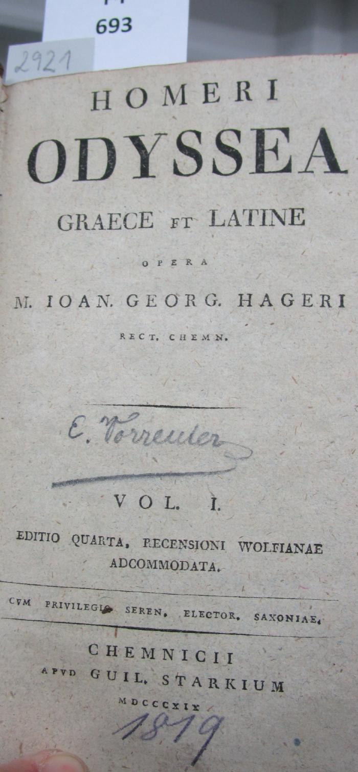  [Homeri] Odyssea : Graece et Latine. Vol. I (1819)