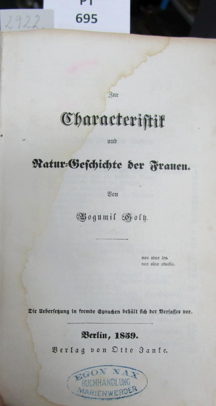  Zur Charakteristik und Natur-Geschichte der Frauen (1859)