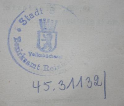  Leben und Abenteuer Martin Chuzzlewit's. Erster Theil (1843);- (Stadt Berlin. Bezirksamt Reinickendorf. Volksbücherei), Von Hand: Inventar-/ Zugangsnummer; '45.31131/'. 