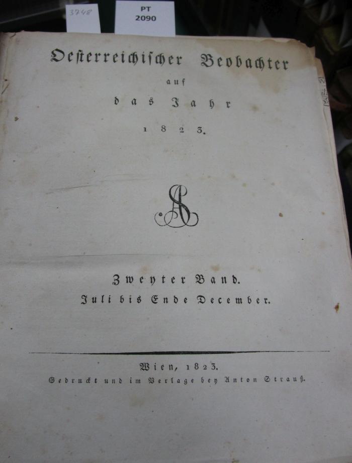  Österreichischer Beobachter auf das Jahr 1823. Zweyter Band. Juli bis Ende December (1823)