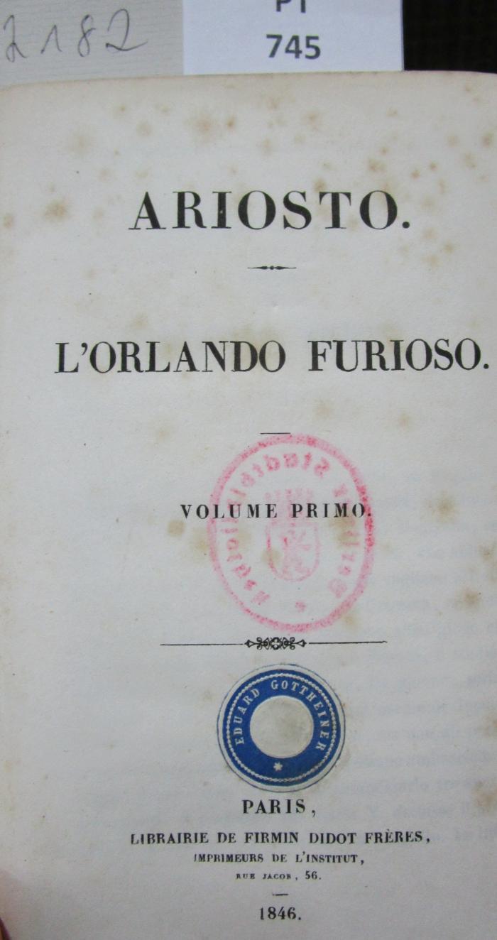  L' Orlando furioso. Volume primo (1846)