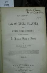  An inquiry into the law of Negro slavery in the United States of America : To which is prefixed, an historical sketch of slavery. Vol. I (1858)