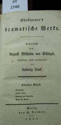  [Shakespeare's] dramatische Werke. Fünfter Theil. Coriolanus. Julius Cäsar. Antonius und Cleopatra. Maaß für Maaß. (1831)