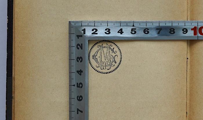 III 867 (Lesesaal) : Die Reise in's Zigeuner-Land. (ca. 1880);- (Grolig, Moriz), Stempel: Initiale, Berufsangabe/Titel/Branche; 'Dr. MG'. 