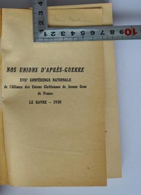 SA 1883 : Nos Unions D'aprés-Guerre (1920);- (Hartmann, Hans), Von Hand: Autogramm, Name; 'Hans Hartmann'. 