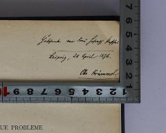 - (Krümmel, Otto), Von Hand: Besitzwechsel; 'Geschenk von Frau Hofrath Kessel. Leipzig, 28. April 1876.  Otto Krümmel.'. 