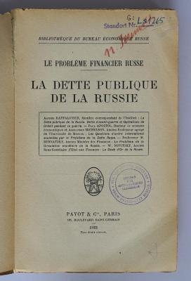 Ls 1265 : La Dette Publique De La Russie (1922)
