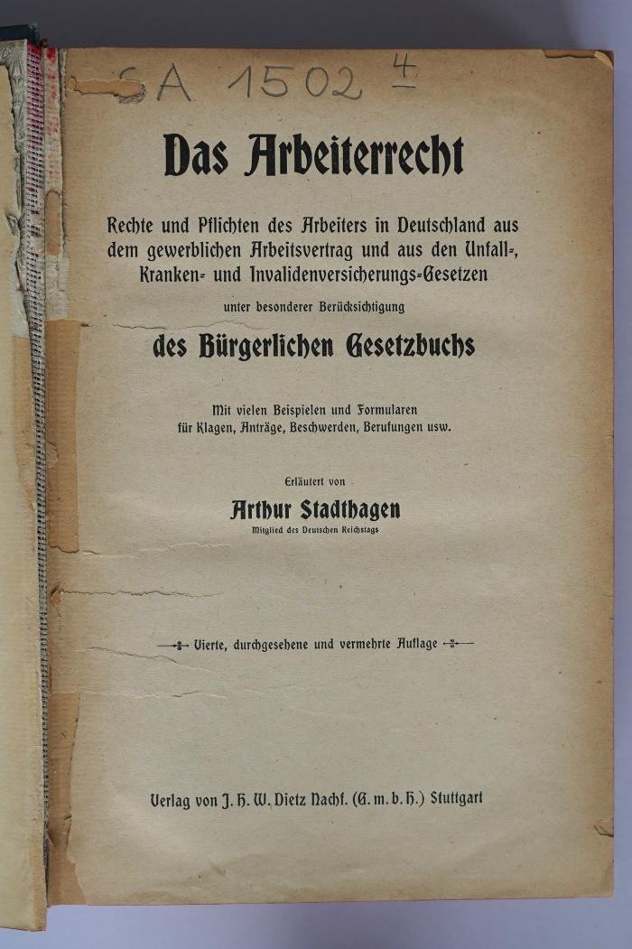 SA 1502&lt;4&gt; : Das Arbeiterrecht
 (1904)