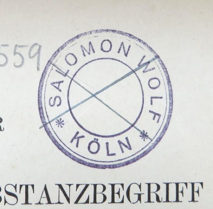 - (Wolf, Salomon ), Stempel: Name, Ortsangabe; 'Salomon Wolf / Köln'. 