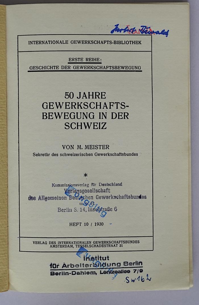 SA 1299 : 50 Jahre Gewerkschaftsbewegung in der Schweiz (1930)