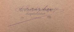 - (Lange, Paul Wilhelm), Stempel: Name, Berufsangabe/Titel/Branche; 'Wilhelm Lange / Kapellmeister
[darunter Unterschrift P[?] Willy Lange]'. 