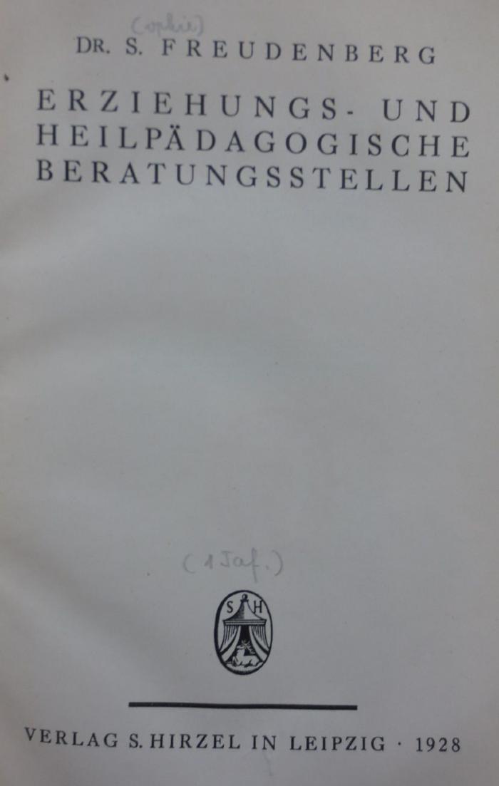 Pc 902: Erziehungs- und Heilpädagogische Beratungsstellen (1928)
