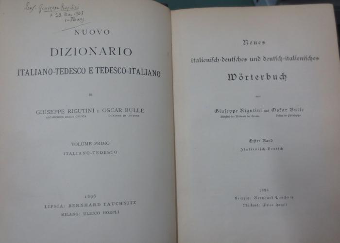 Sa 448 x 1: Neues italienisch-deutsches und deutsch-italienisches Wörterbuch. Erster Band. Italienisch-Deutsch (1896)