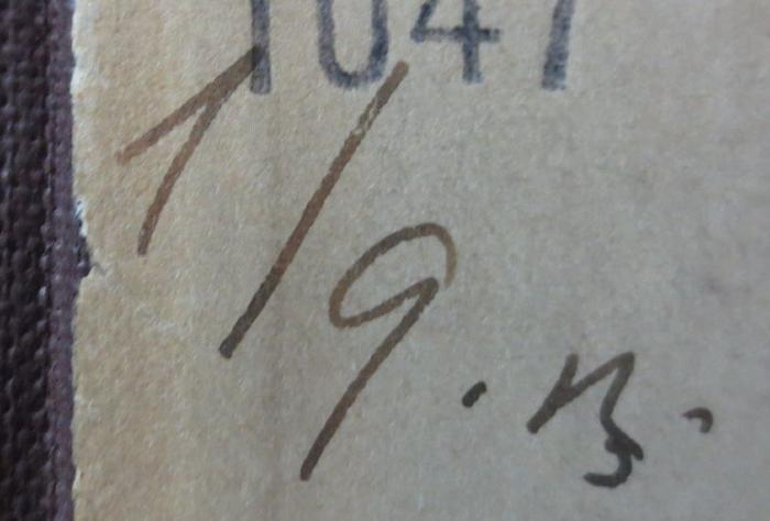 Se 1047: Der Wortschatz des althochdeutschen Tatian in seinem Verhältnis zum Altsächsischen, Angelsächsischen und Altfriesischen : Teil I.  (1913);- (unbekannt), Von Hand: Nummer; '1/9.R.'. 