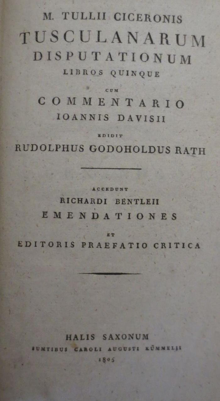  Tusculanarum Disputationum Libri Quinque (1805)