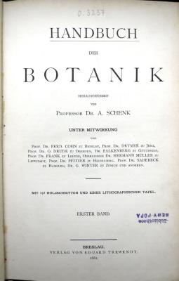 O.3237 (1) : Handbuch der Botanik. Erster Band. (1881)