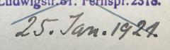 - (Weisemann, Ewald), Von Hand: Datum; '25. Jan. 1921.'. 