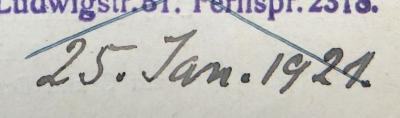 - (Weisemann, Ewald), Von Hand: Datum; '25. Jan. 1921.'. 