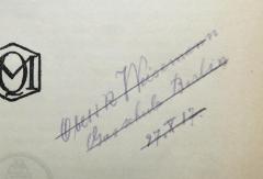 - (Weisemann, Ewald), Von Hand: Name, Ortsangabe, Datum; 'Ober s[?] R Weisemann / Gasschule Berlin / 27. X.17.'. 