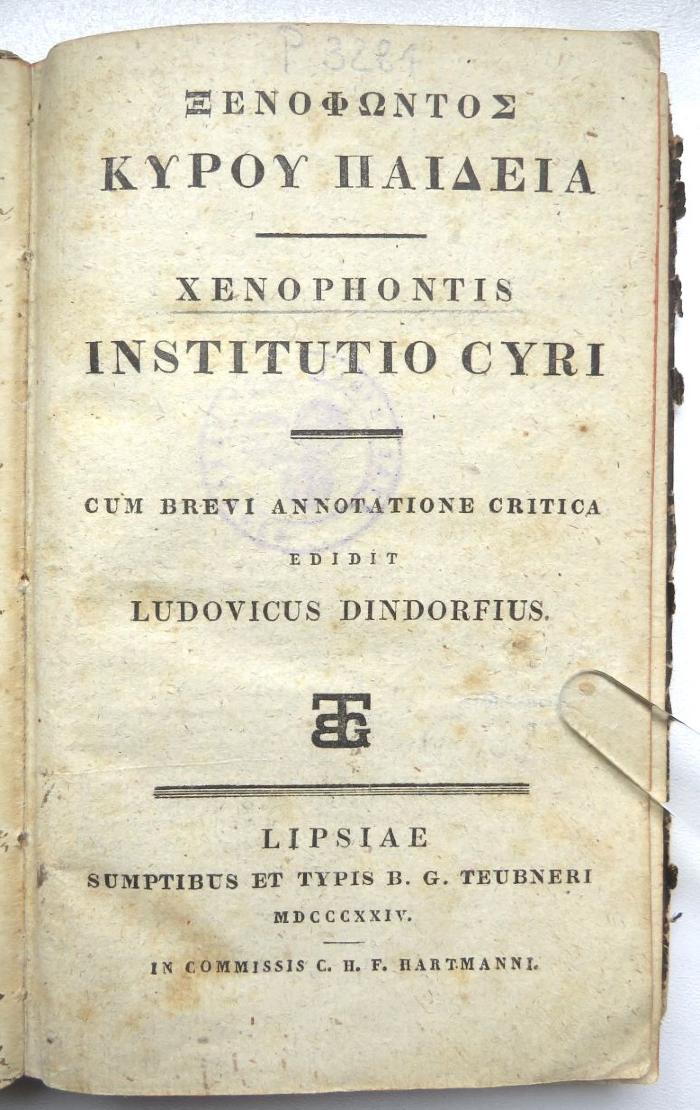 P 3281 : Cyropaedia. Xenophontis Institutio Cyri. (1824)