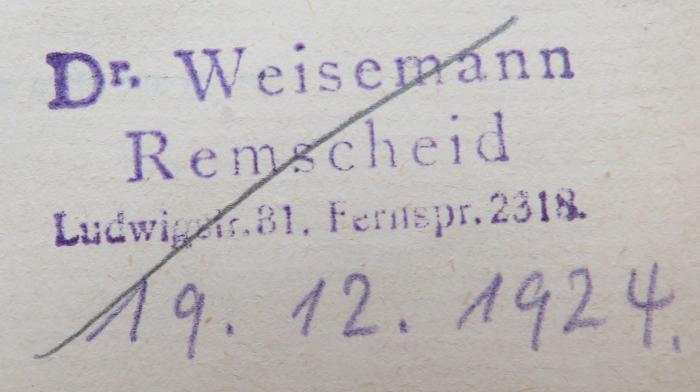 - (Weisemann, Ewald), Von Hand: Datum; '19.12.1924.'. 