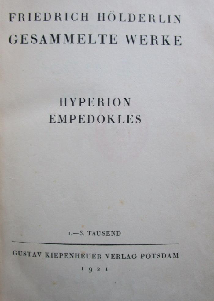 III 13700 2 2.Ex.: Hyperion. Empedokles (1921)