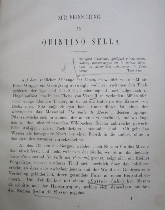Ke 151: Zur Erinnerung an Quintino Sella (1886);- (unbekannt), Von Hand: Annotation. 