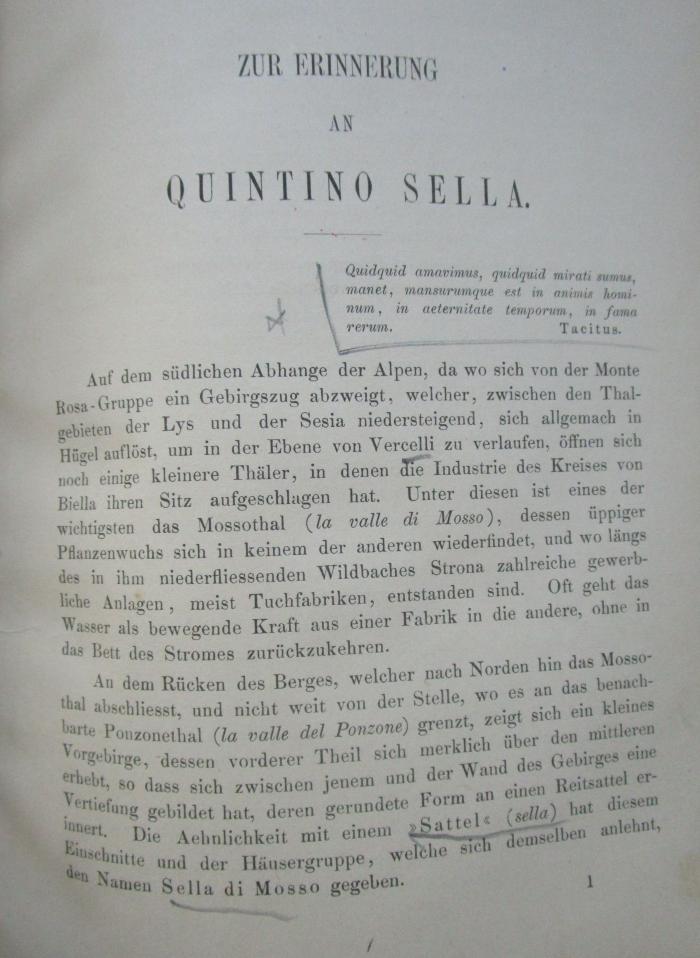 Ke 151 Ers.: Zur Erinnerung an Quintino Sella (1886);- (unbekannt), Von Hand: Annotation. 