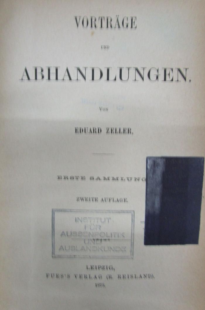 Hm 198 b: Vorträge und Abhandlungen. Erste Sammlung (1875)
