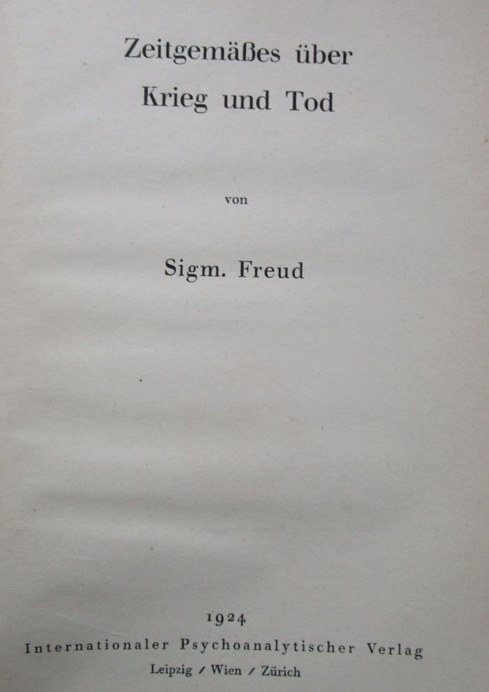 Hs 156: Zeitgemäßes über Krieg und Tod (1924)