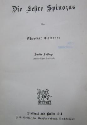 Hl 163: Die Lehre Spinozas (1914)